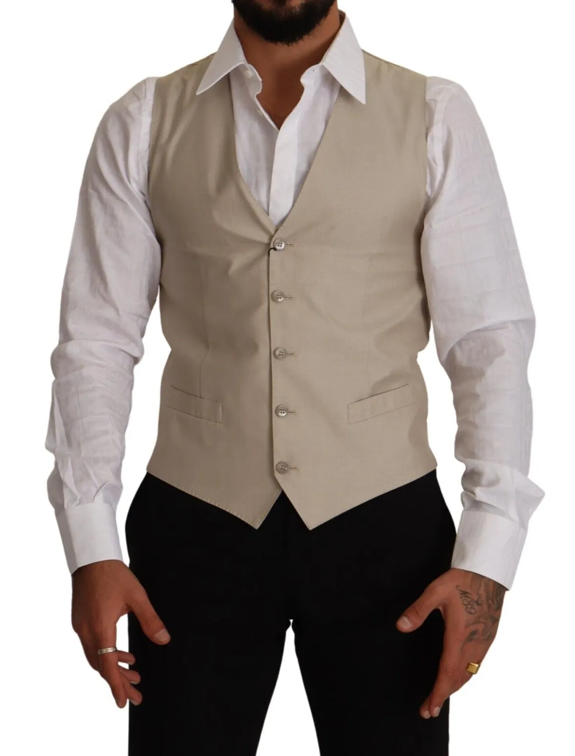 Dolce & Gabbana Men's Beige Cotton Silk Formal Dress Vest