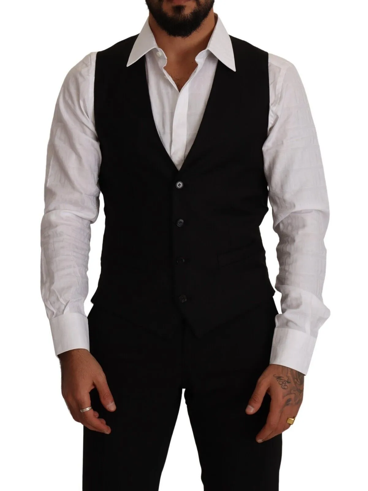 Dolce & Gabbana Men's Elegant Black Virgin Wool Dress Vest