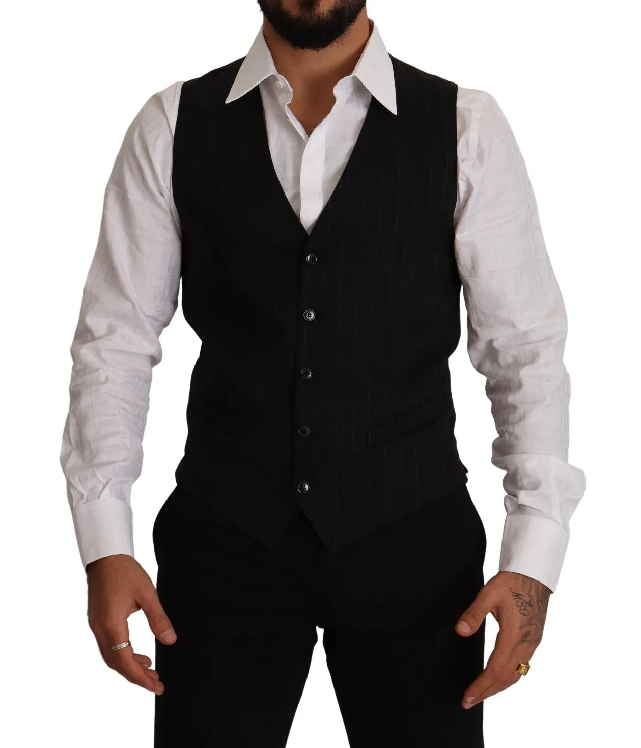 Dolce & Gabbana Men's Elegant Blue Striped Dress Vest