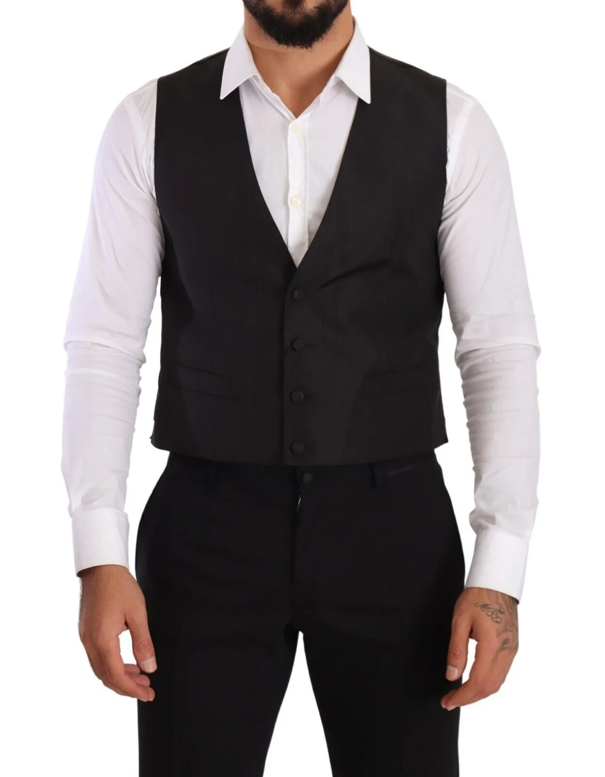Dolce & Gabbana Men's Elegant Gray Silk Dress Vest