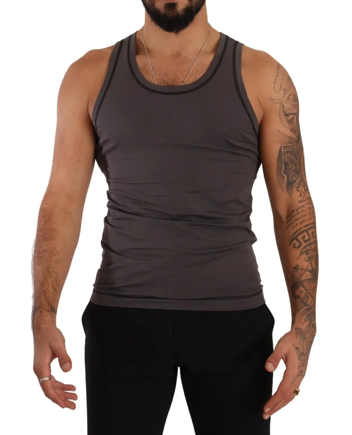 Dolce & Gabbana Men's Sleek Dark Grey Cotton Tank Top