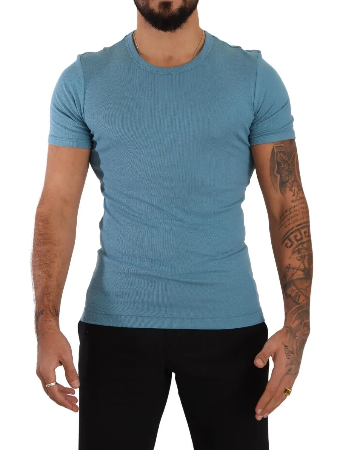Dolce & Gabbana Men's Elegant Blue Cotton Blend Round Neck Tee