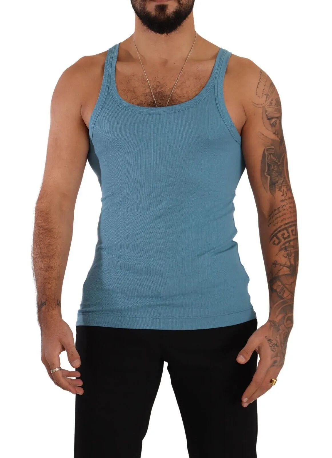 Dolce & Gabbana Men's Elegant Blue Round Neck Tank Top