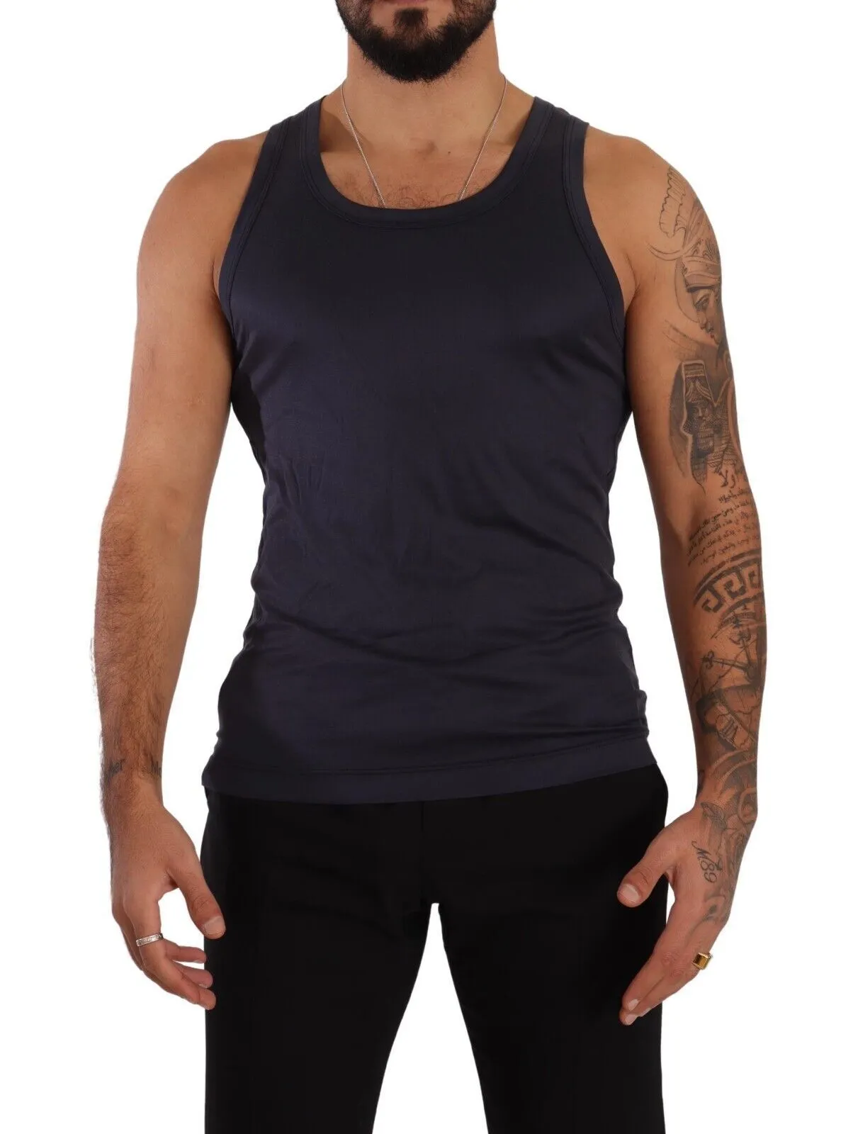 Dolce & Gabbana Men's Navy Blue Modal Silk Tank Top Tee