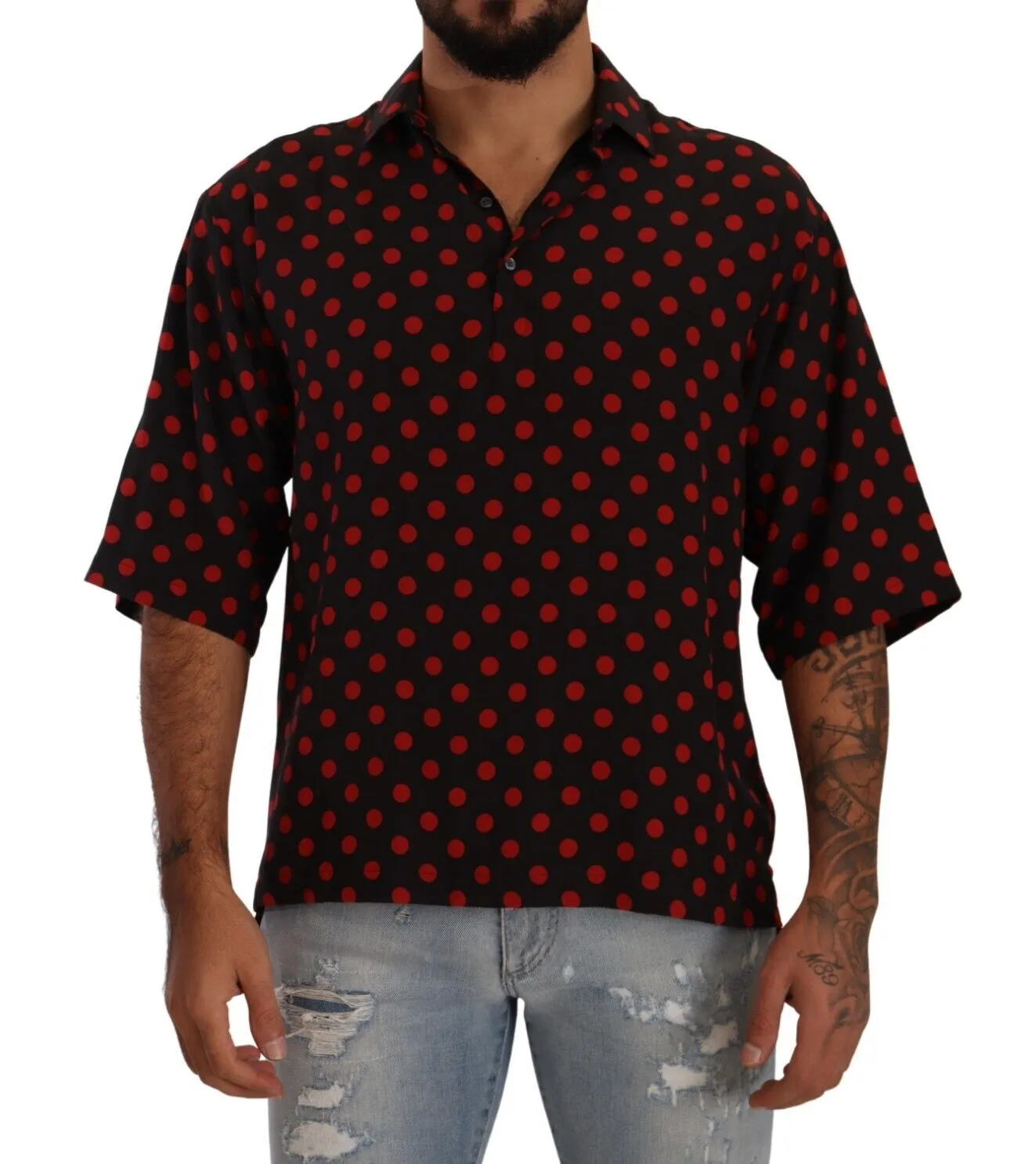 Dolce & Gabbana Men's Elegant Silk Polka Dots Button-Down Shirt