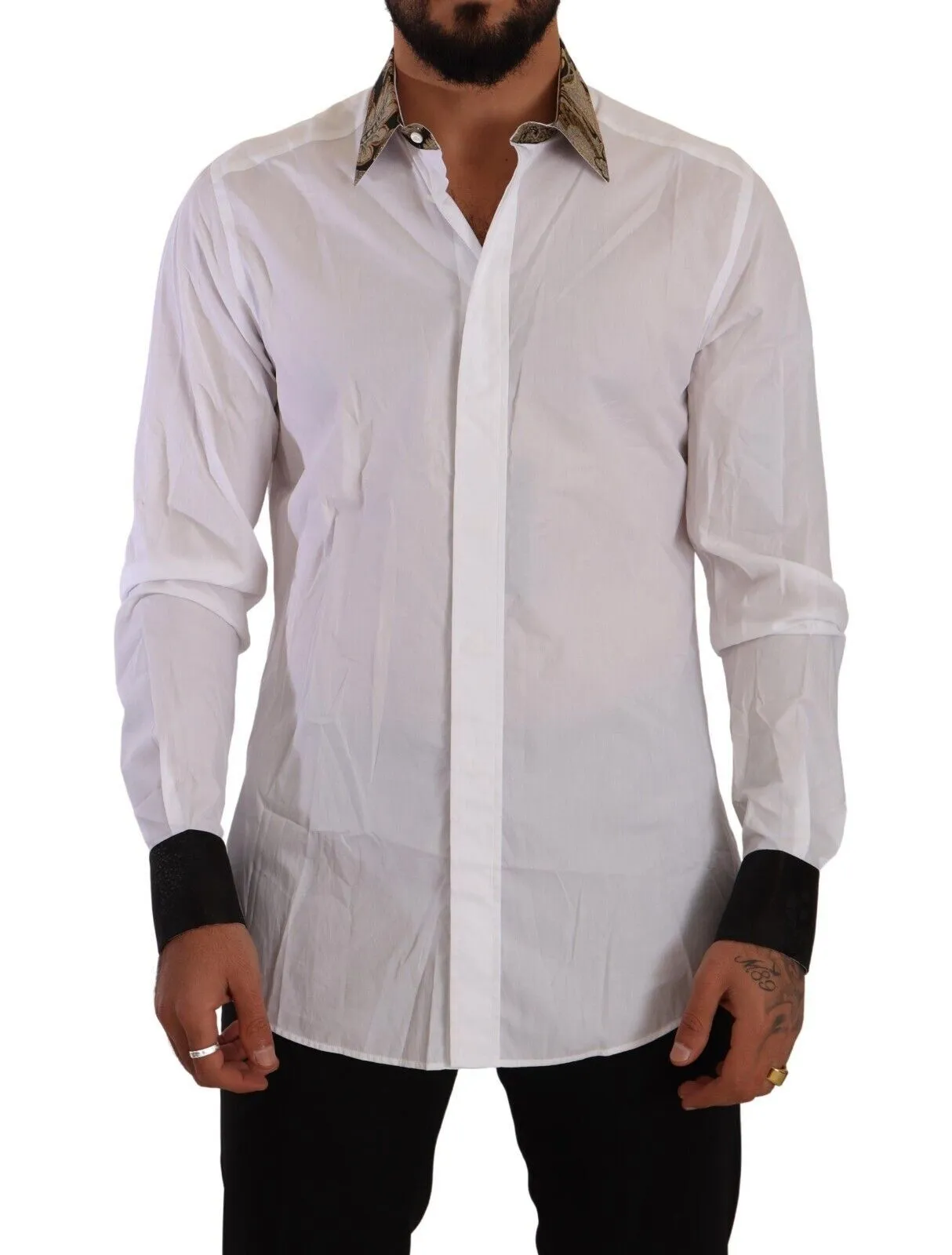 Dolce & Gabbana Men's Elegant Gold Cotton Dress Shirt