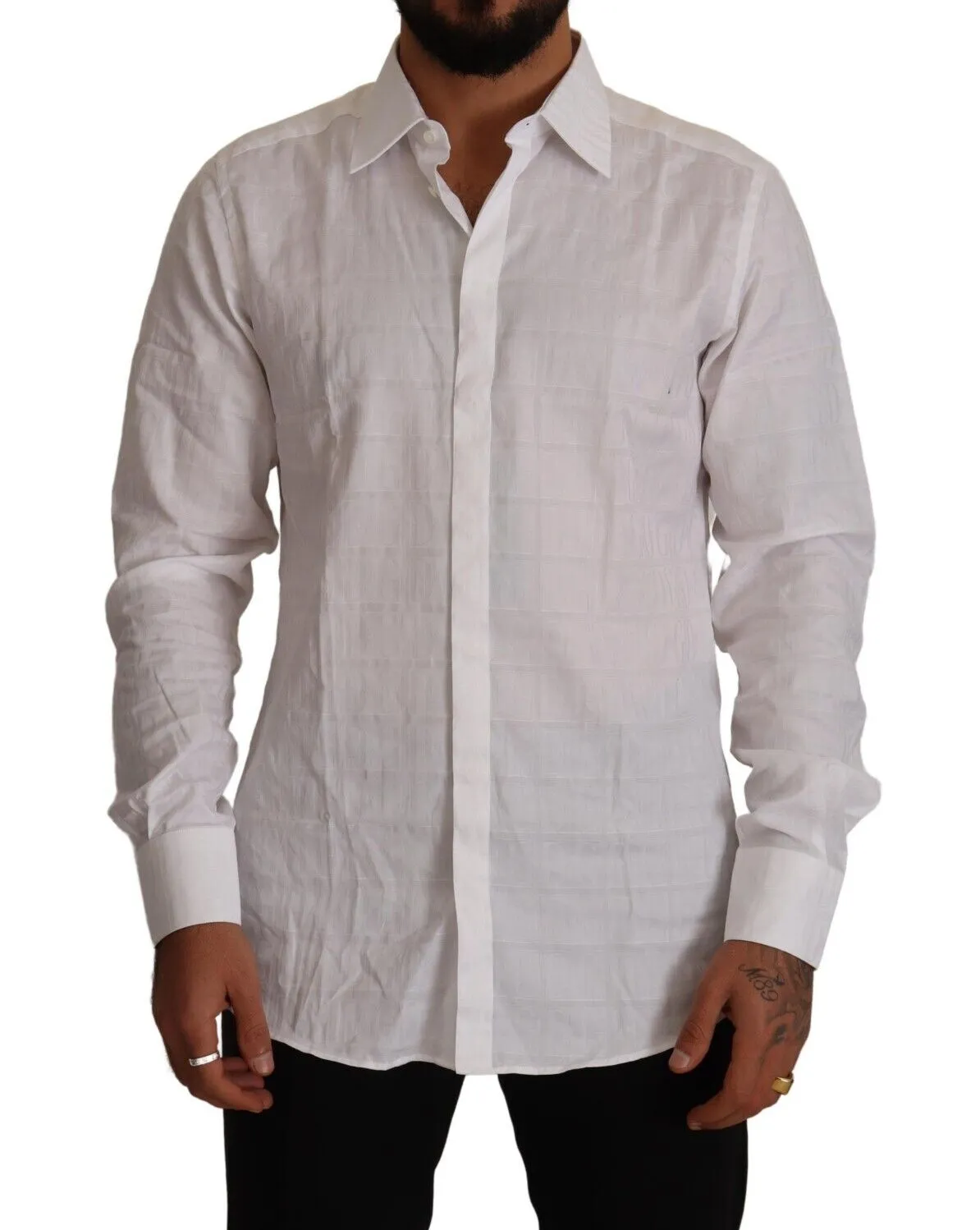 Dolce & Gabbana Men's Elegant White Cotton Dress Shirt - Slim Fit