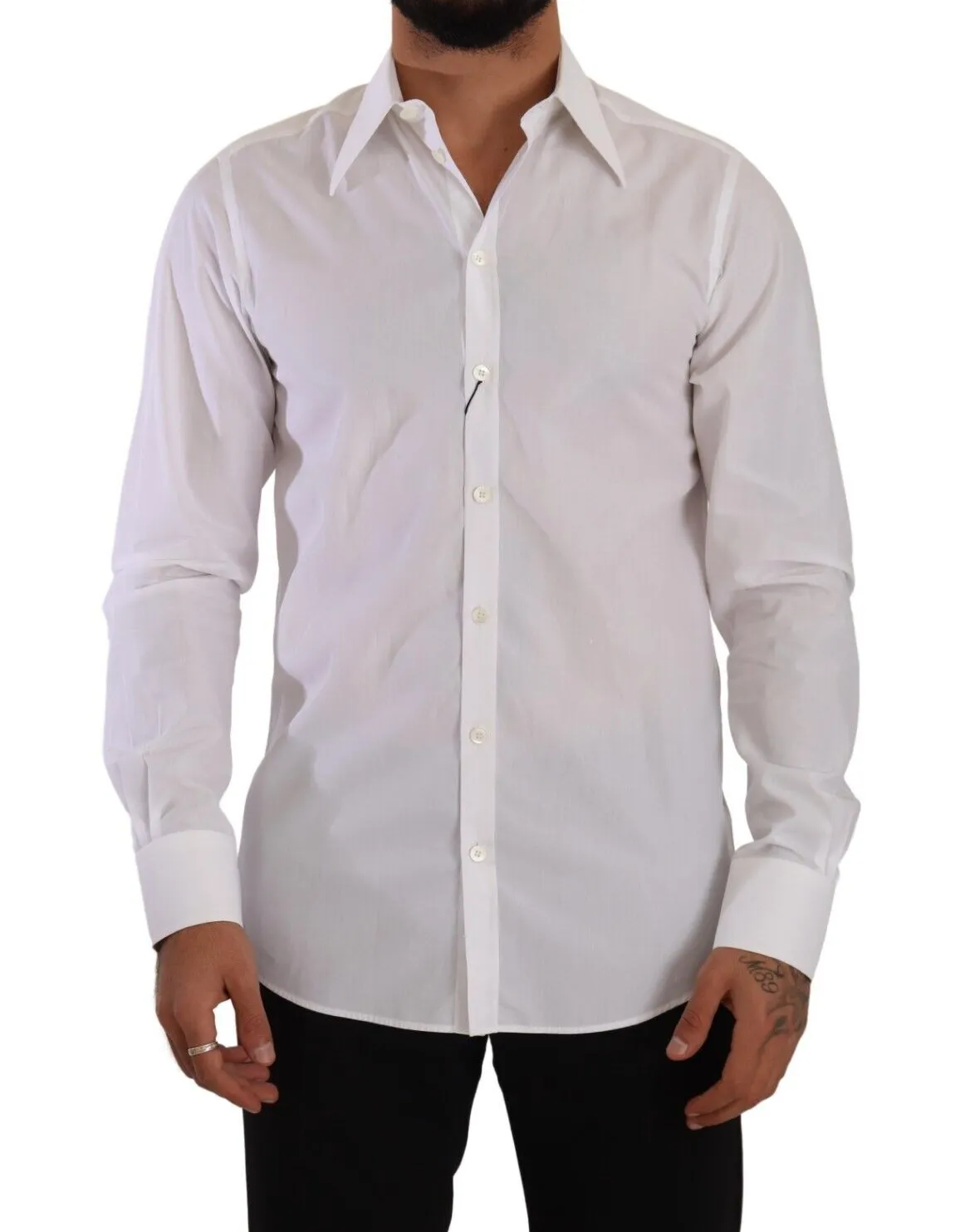 Dolce & Gabbana Men's Elegant White Cotton Dress Shirt - Slim Fit