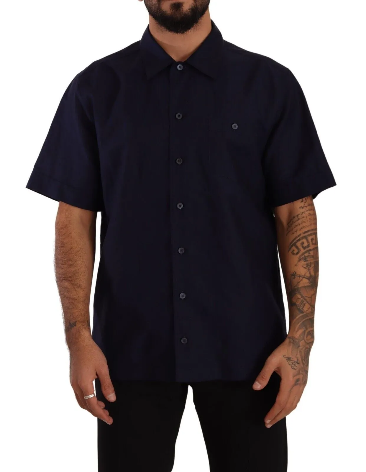 Dolce & Gabbana Men's Elegant Navy Blue Button-Down Casual Shirt