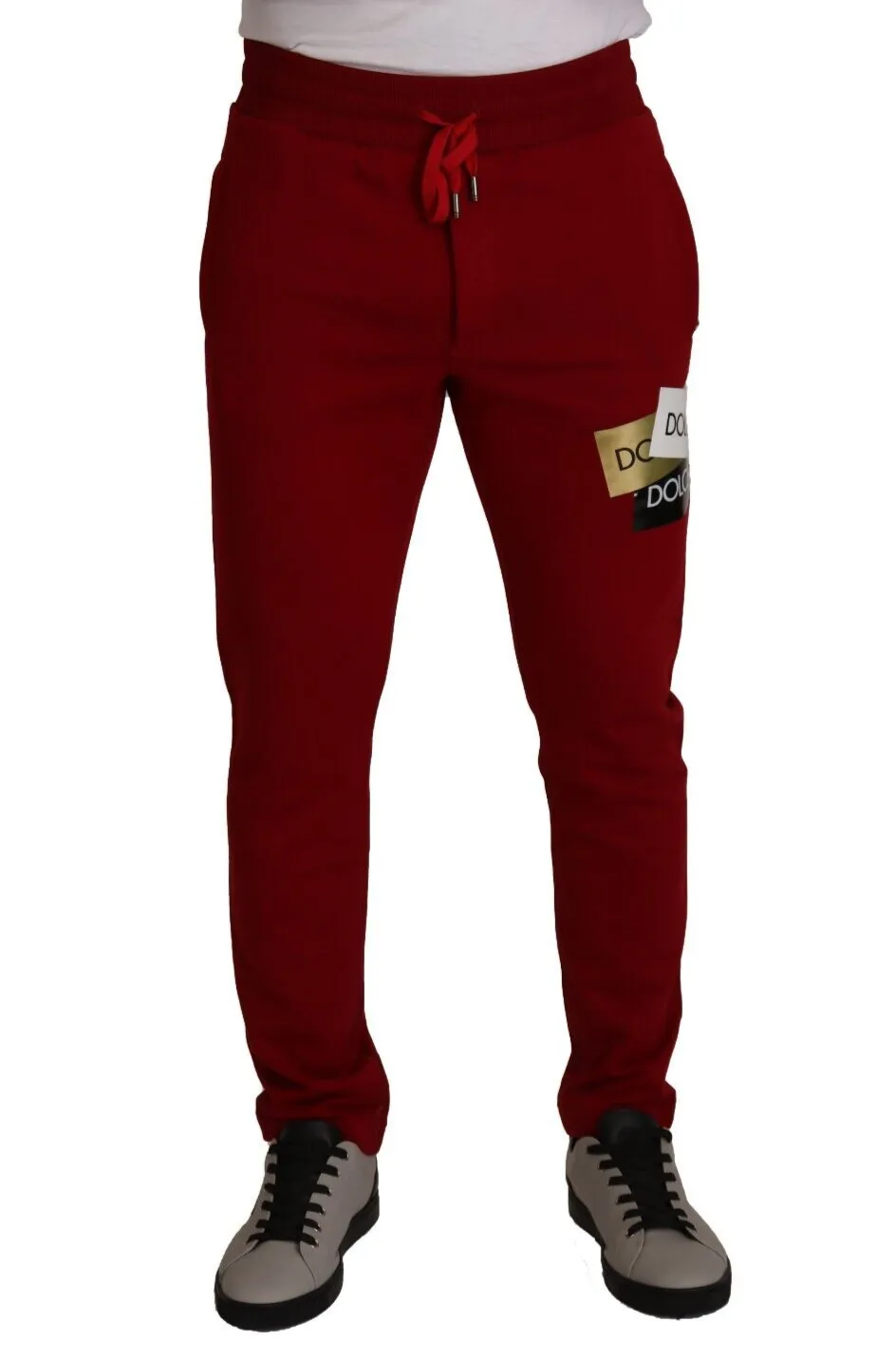Dolce & Gabbana Men's Elegant Red Jogging Pants with Drawstring Closure
