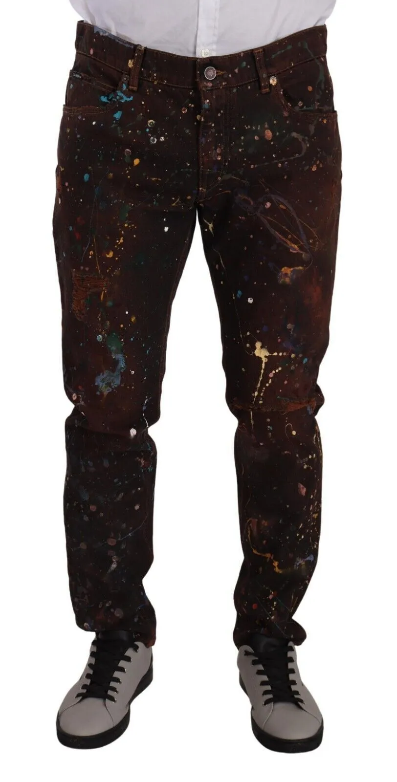 Dolce & Gabbana Men's Elegant Multicolored Painted Denim Jeans