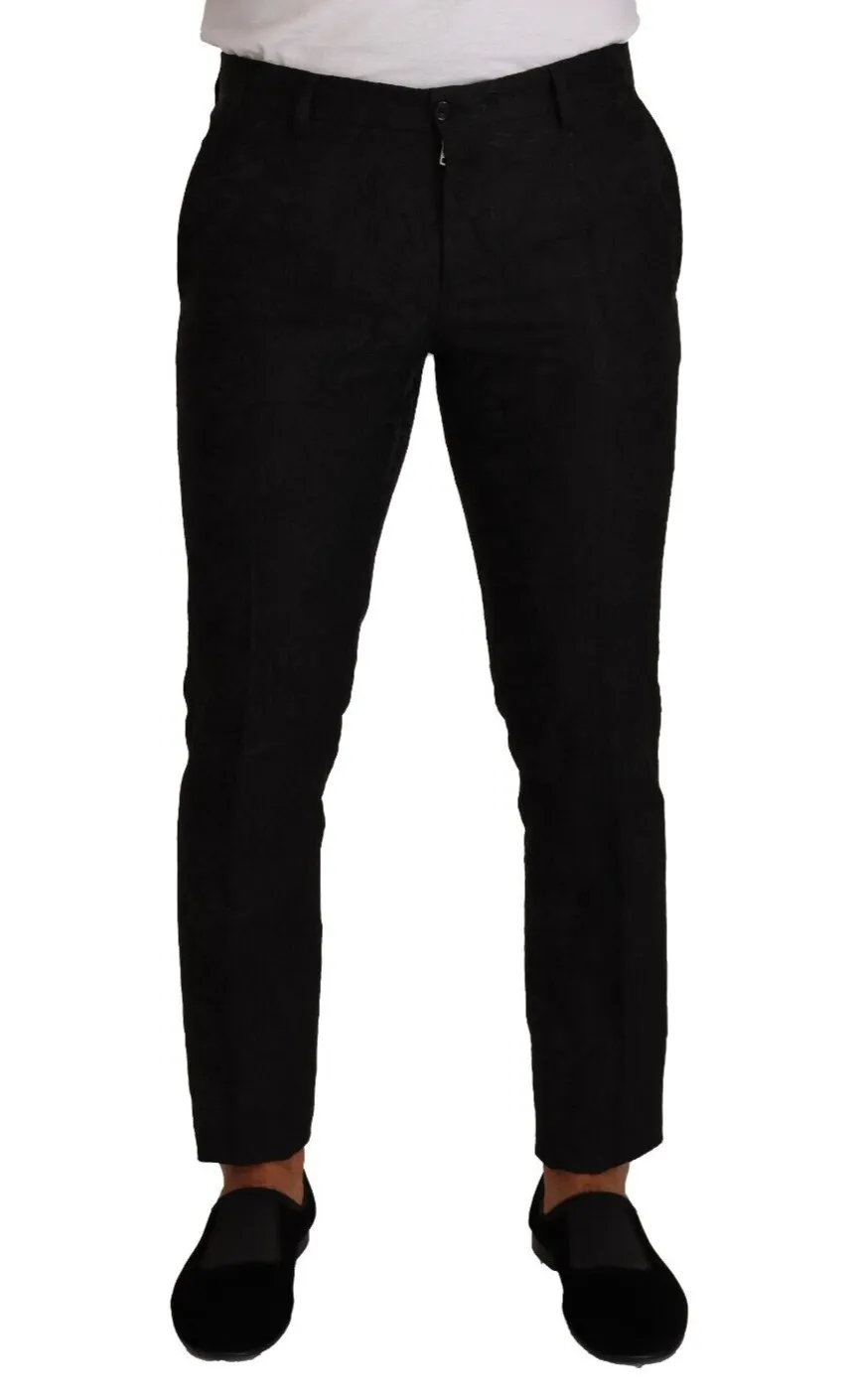 Dolce & Gabbana Men's Elegant Black Floral Brocade Dress Pants