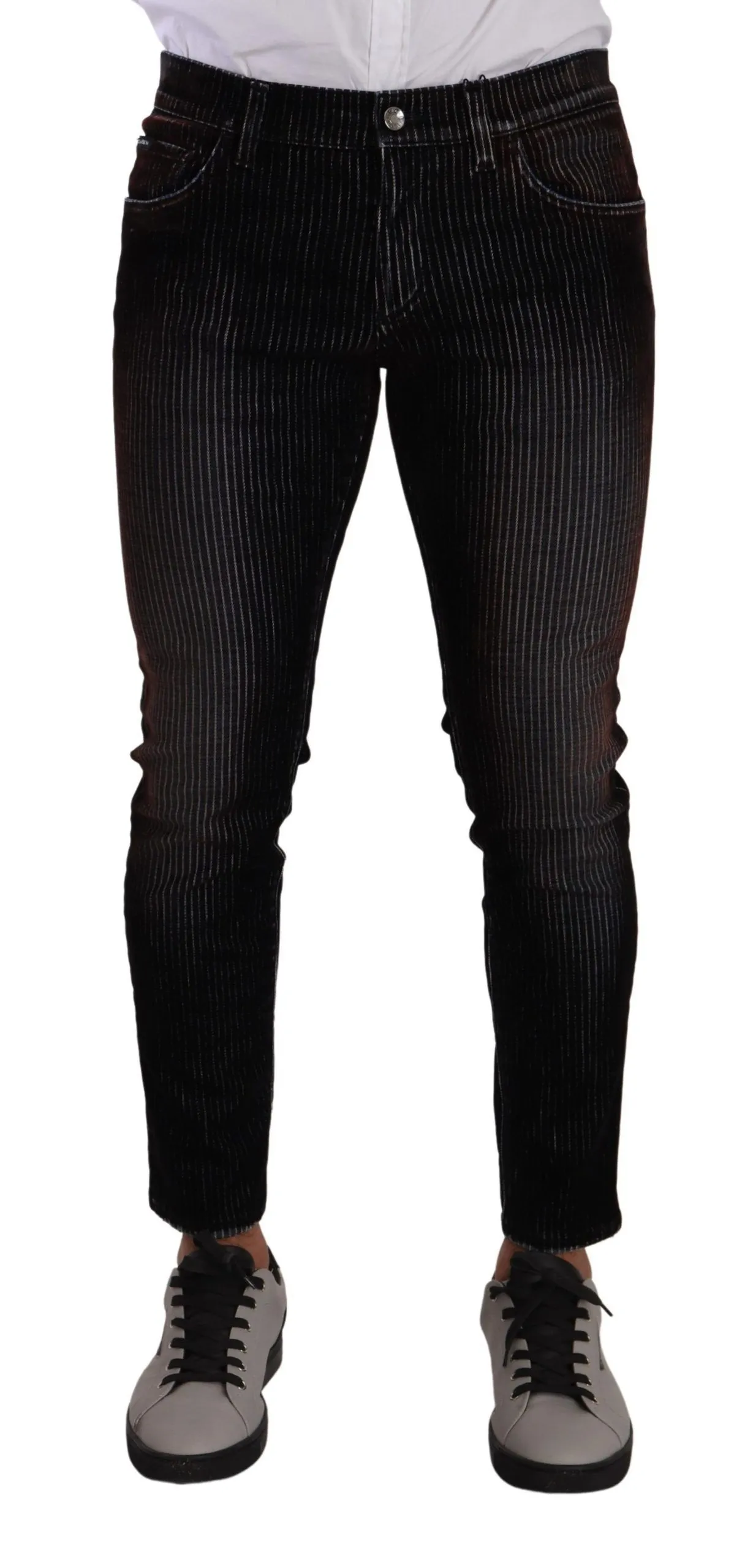 Dolce & Gabbana Men's Sleek Striped Black Slim Fit Denim