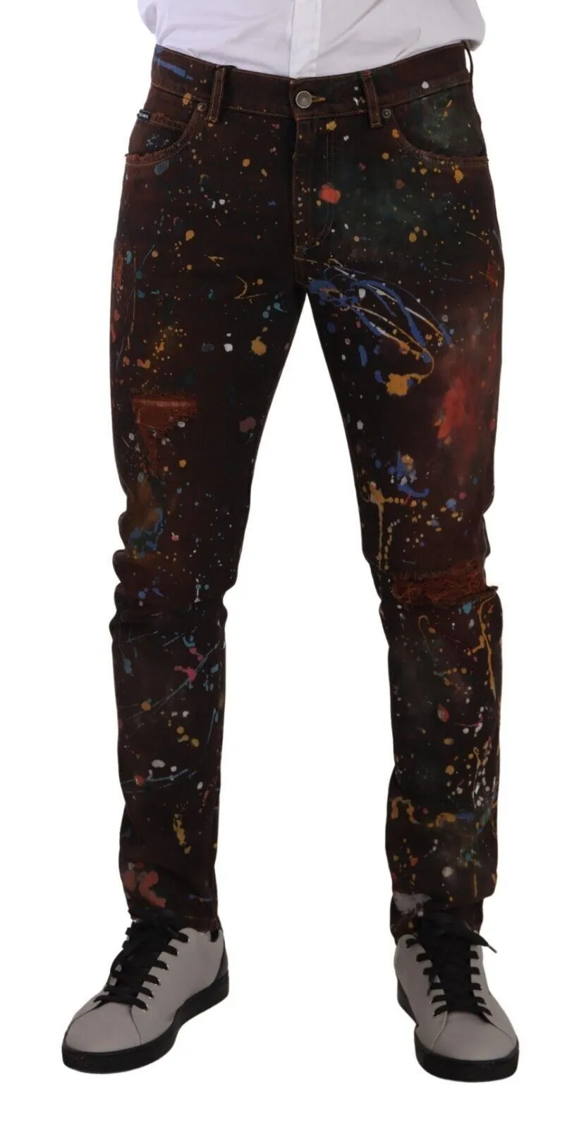 Dolce & Gabbana Men's Multicolor Painted Skinny Denim Jeans