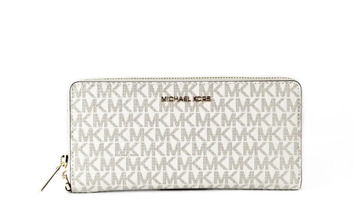 Michael Kors Women's Jet Set Travel Large Vanilla Signature Continental Wristlet Wallet