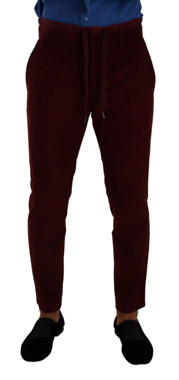 Dolce & Gabbana Men's Elegant Bordeaux Velvet Dress Trousers