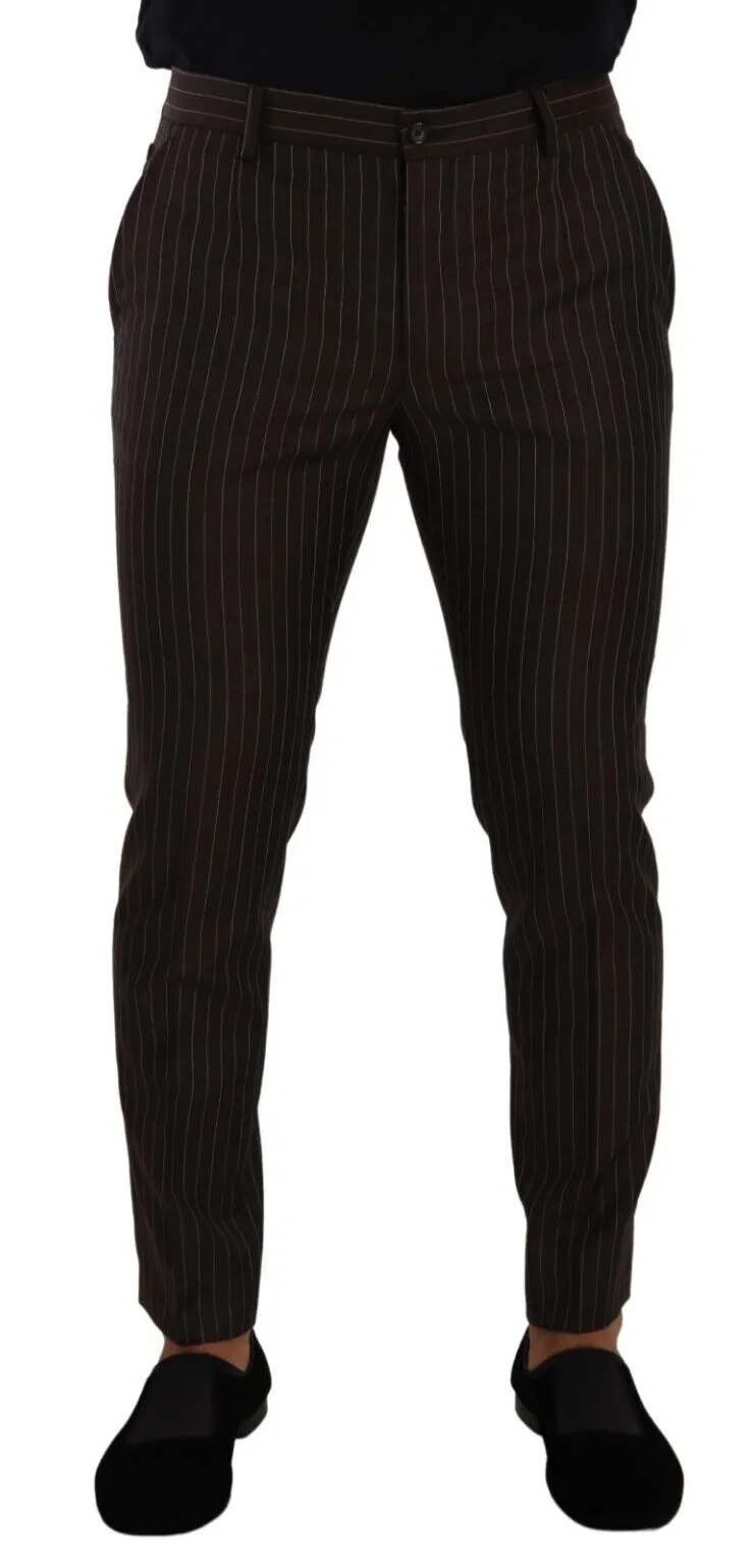 Dolce & Gabbana Men's Elegant Brown Striped Woolen Men's Trousers