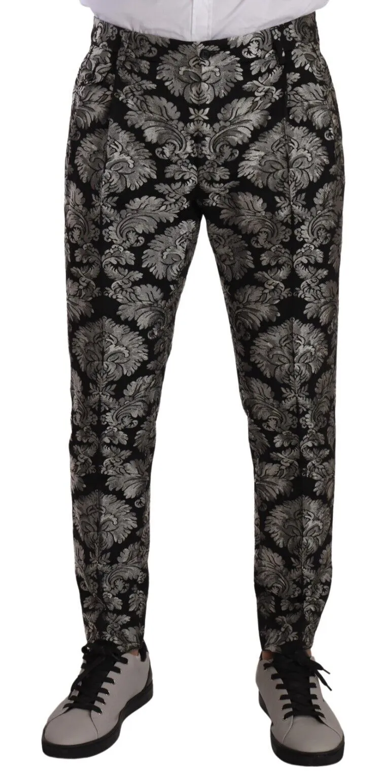 Dolce & Gabbana Men's Elegant Jacquard Dress Pants in Black & Silver