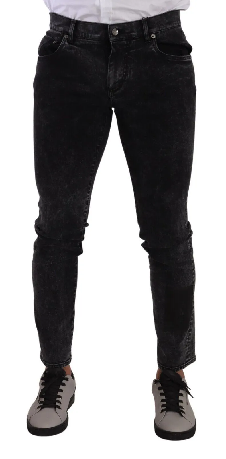 Dolce & Gabbana Men's Sleek Slim-Fit Designer Jeans in Black Gray