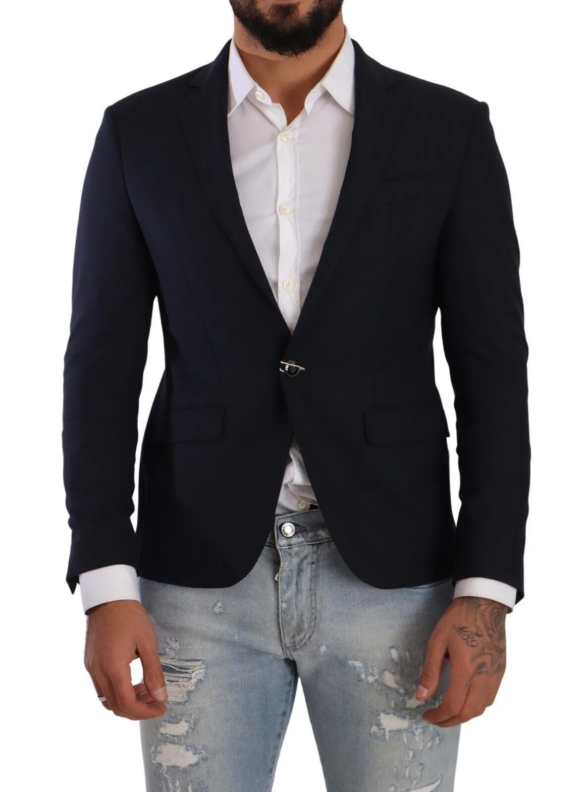 Domenico Tagliente Men's Elegant Slim Fit Dark Blue Blazer