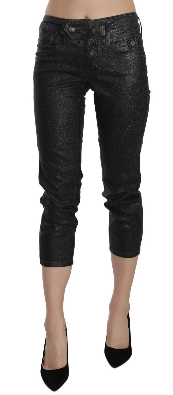 John Galliano Women's Chic Black Mid Waist Cropped Jeans