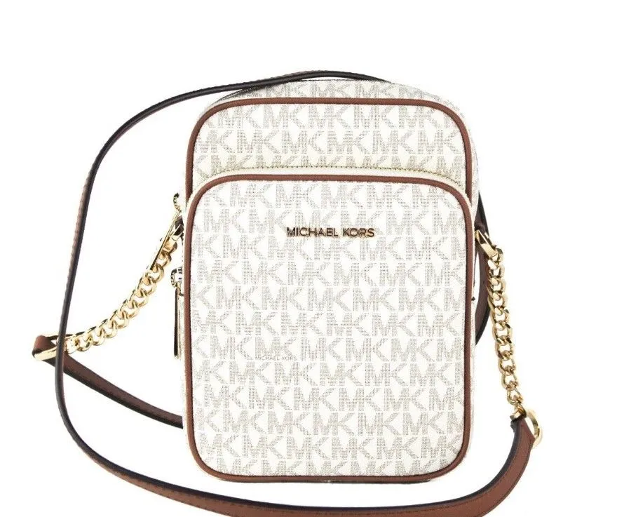 Michael Kors Women's Jet Set Medium Vanilla PVC North South Chain Crossbody Handbag