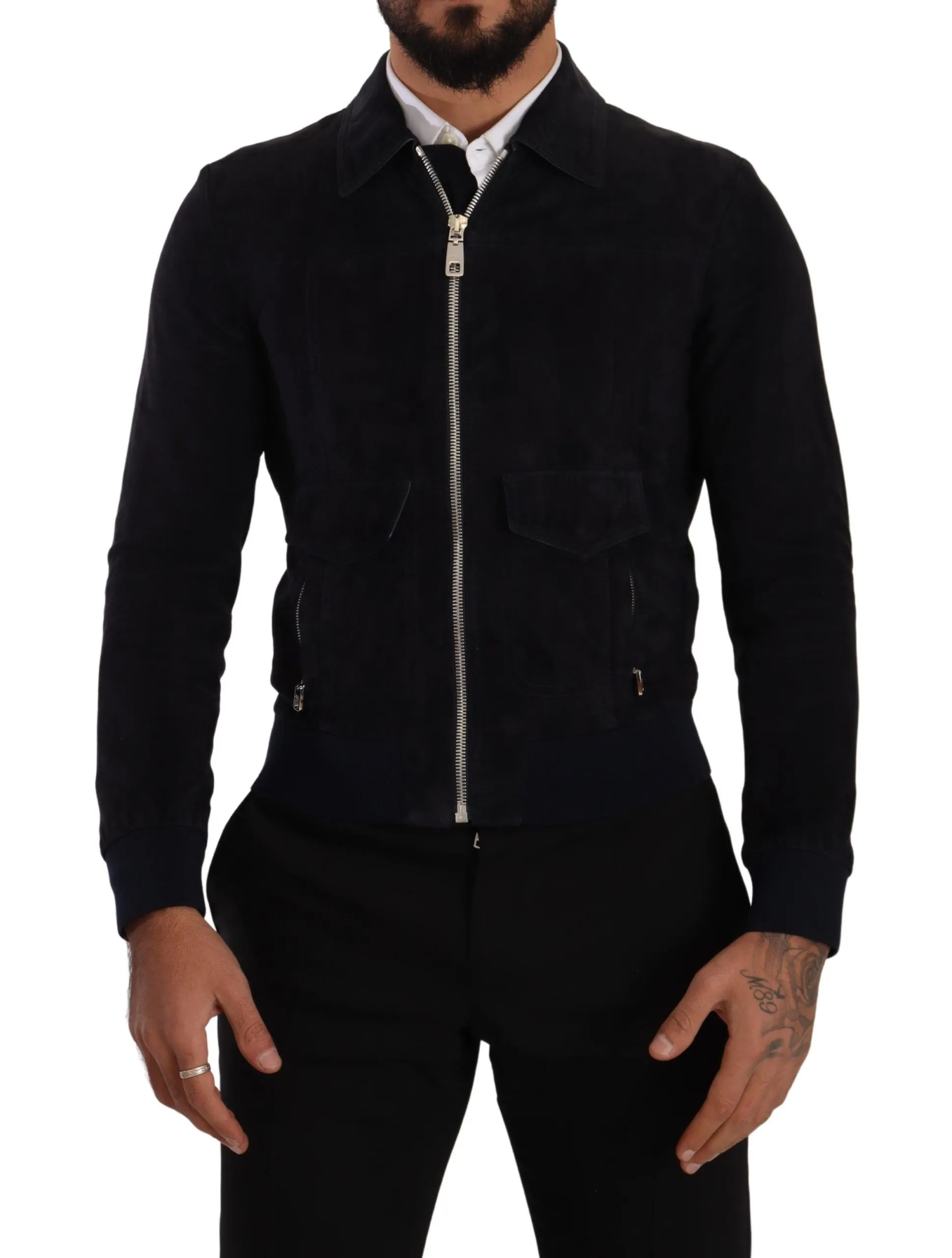 Dolce & Gabbana Men's Elegant Blue Suede Short Jacket