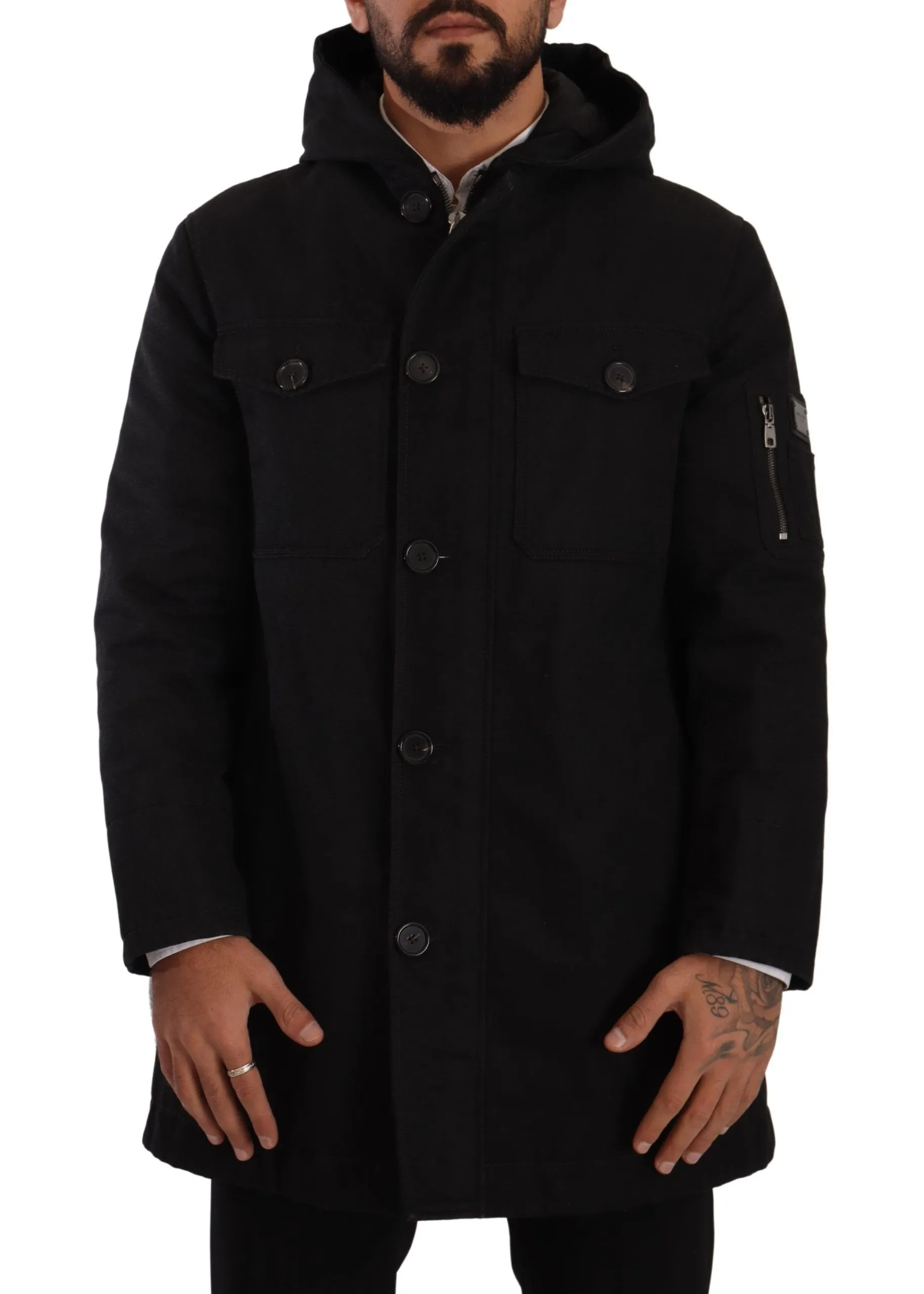Dolce & Gabbana Men's Elegant Black Parka Hooded Jacket