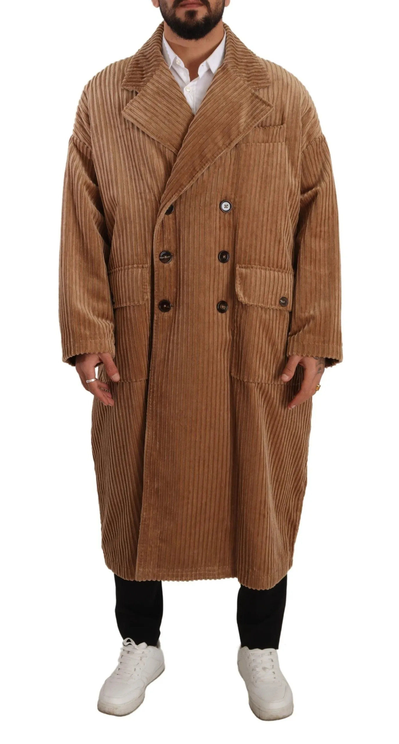 Dolce & Gabbana Men's Elegant Beige Cotton Overcoat for Men