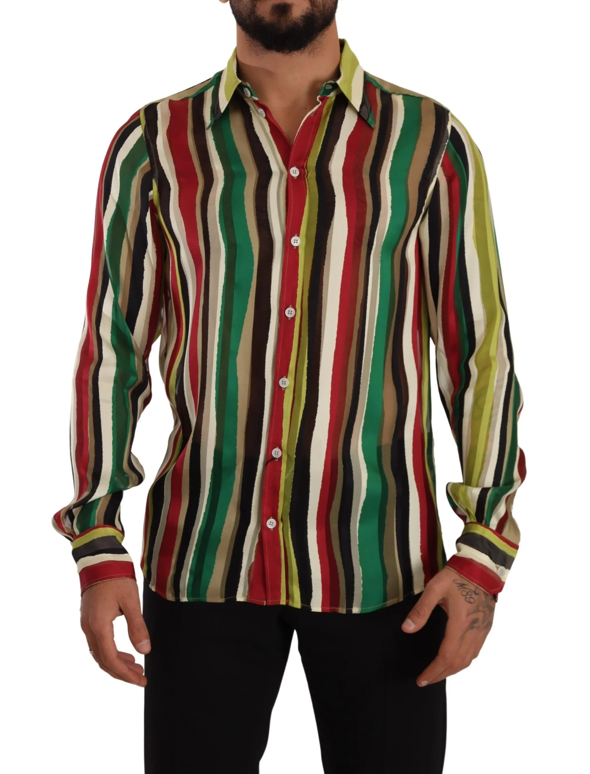 Dolce & Gabbana Men's Elegant Multicolor Striped Silk Blend Shirt