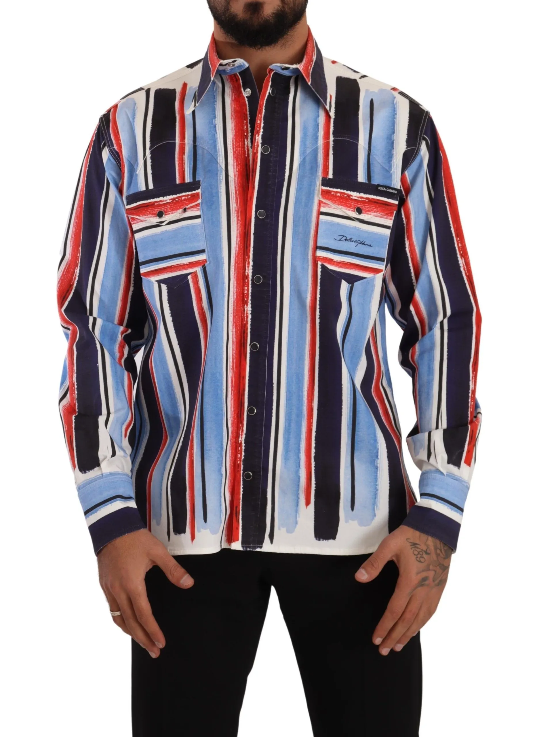 Dolce & Gabbana Men's Elegant Striped Cotton Shirt with Pockets