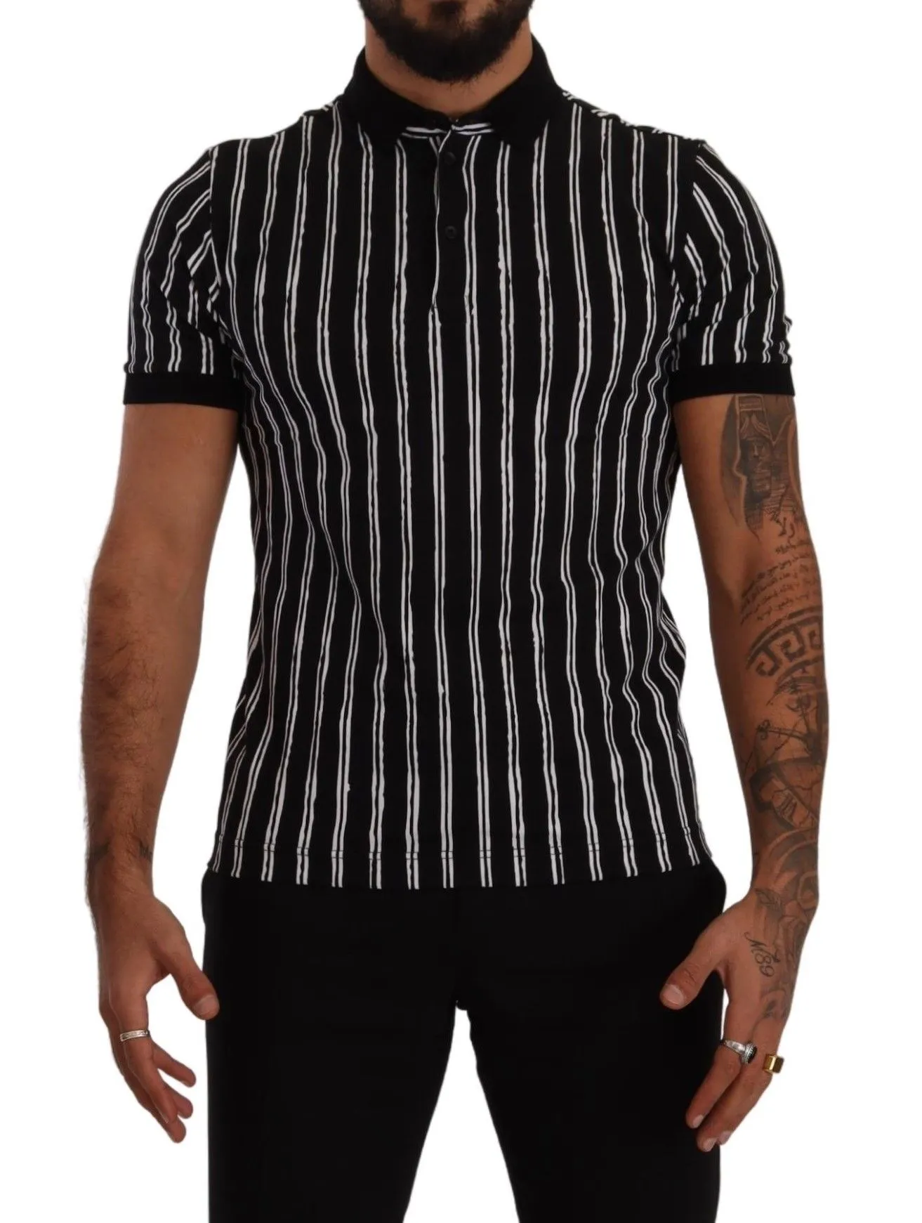 Dolce & Gabbana Men's Elegant Striped Polo T-Shirt in Black