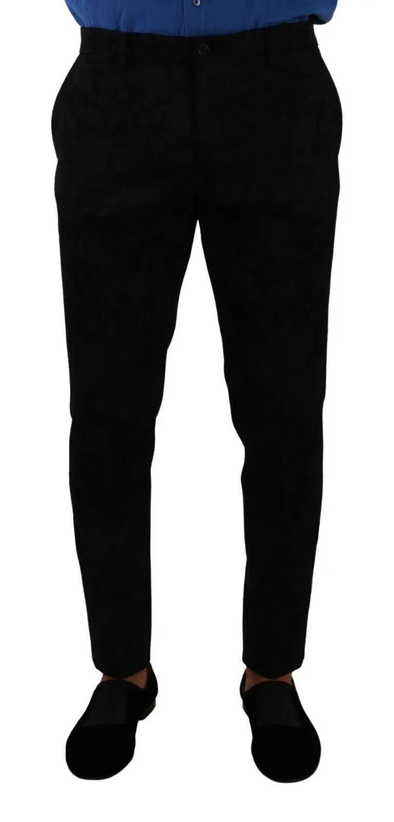 Dolce & Gabbana Men's Elegant Slim Fit Dress Pants in Black Brocade