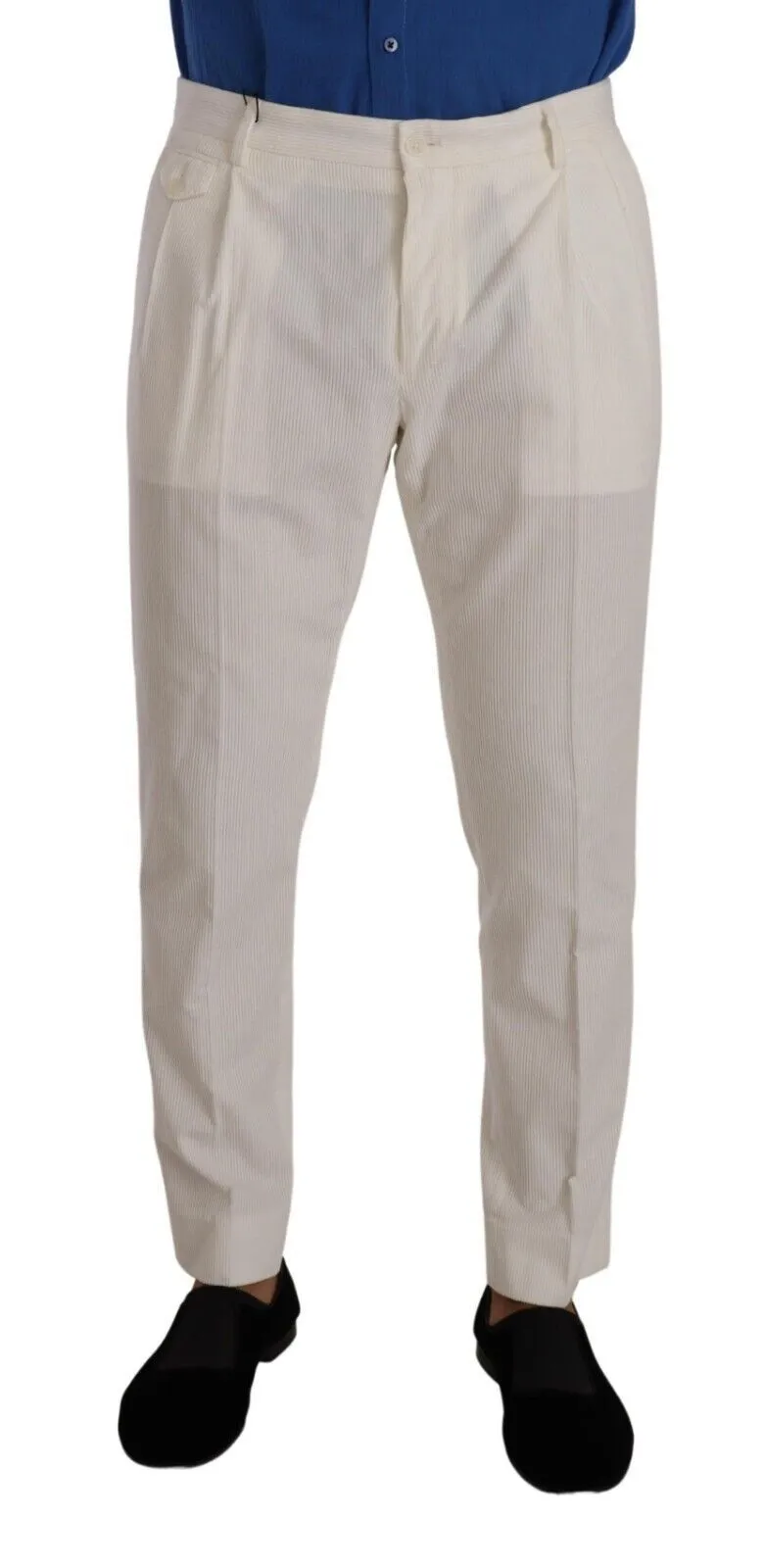 Dolce & Gabbana Men's Elegant Tapered Corduroy Pants in Off White