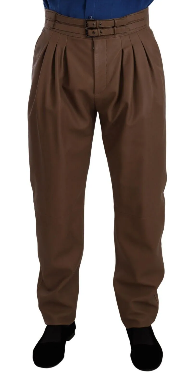 Dolce & Gabbana Men's Elegant Tapered High Waist Leather Pants