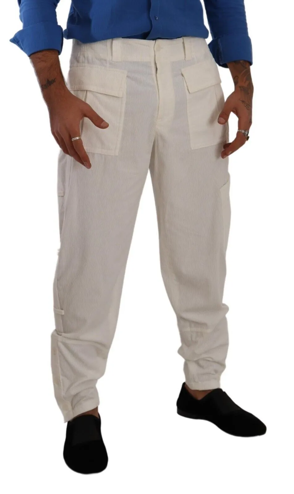 Dolce & Gabbana Men's Elegant Off White Cargo Pants - Regular Fit