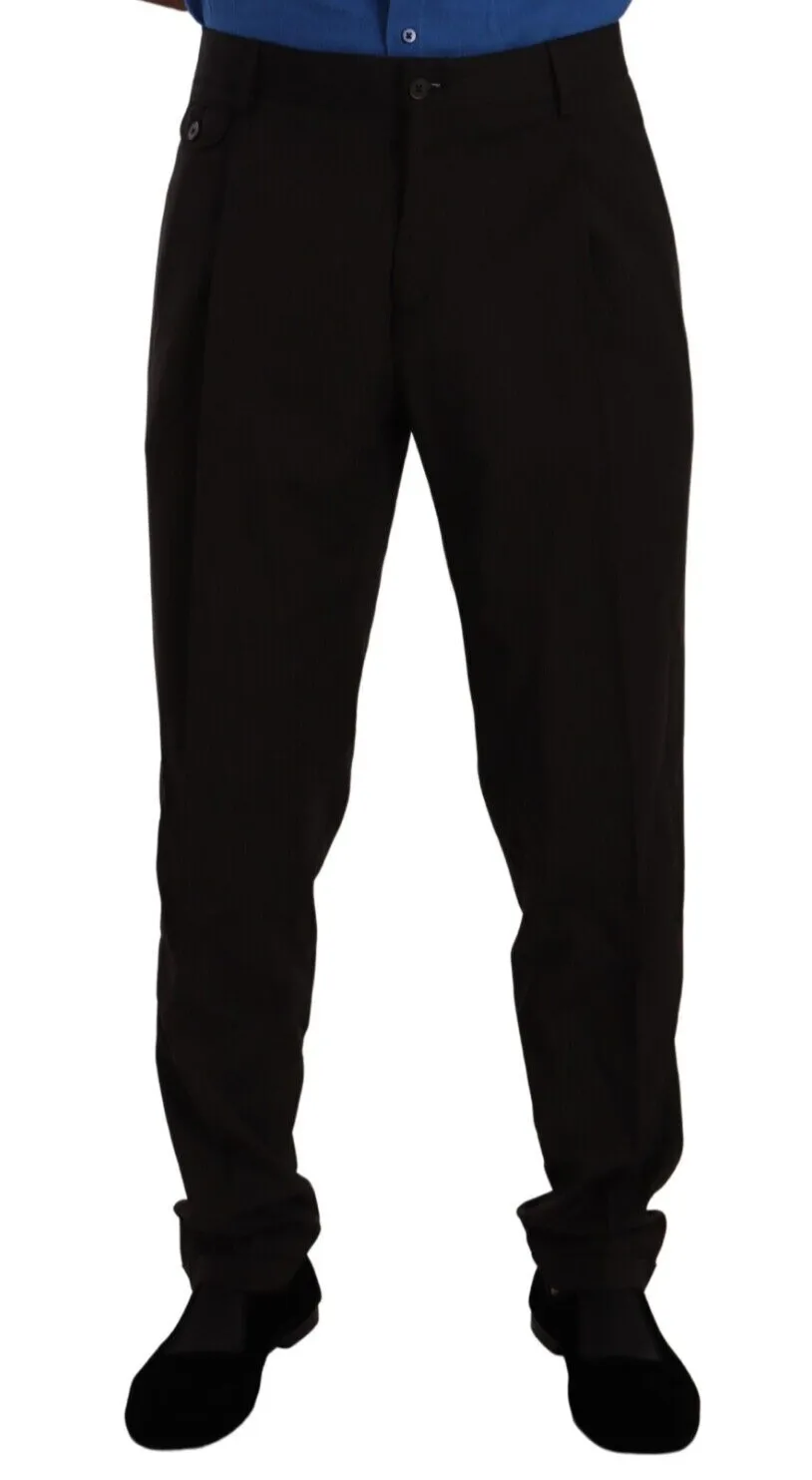 Dolce & Gabbana Men's Elegant Brown Striped Wool Dress Pants
