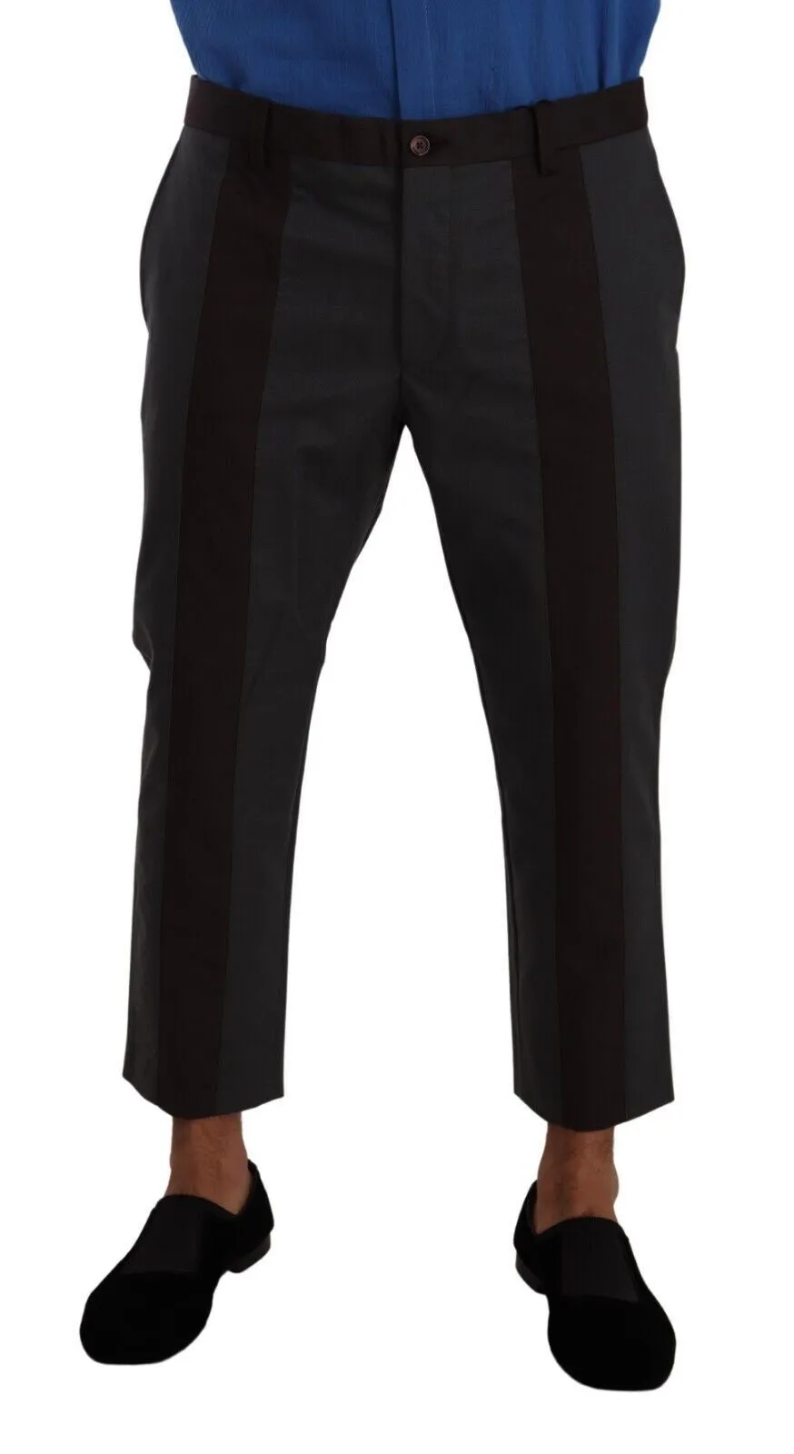 Dolce & Gabbana Men's Elegant Cropped Pants in Gray and Bordeaux Hues