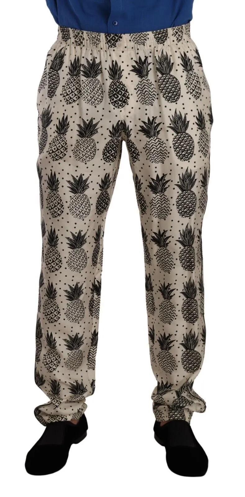 Dolce & Gabbana Men's Elegant Silk Lounge Pants with Pineapple Print