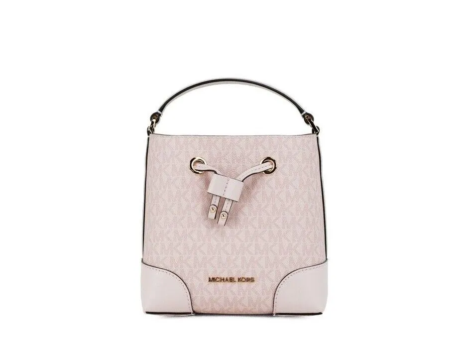 Michael Kors Women's Mercer Small Dark Powder Blush PVC Bucket Crossbody Handbag Purse Pink