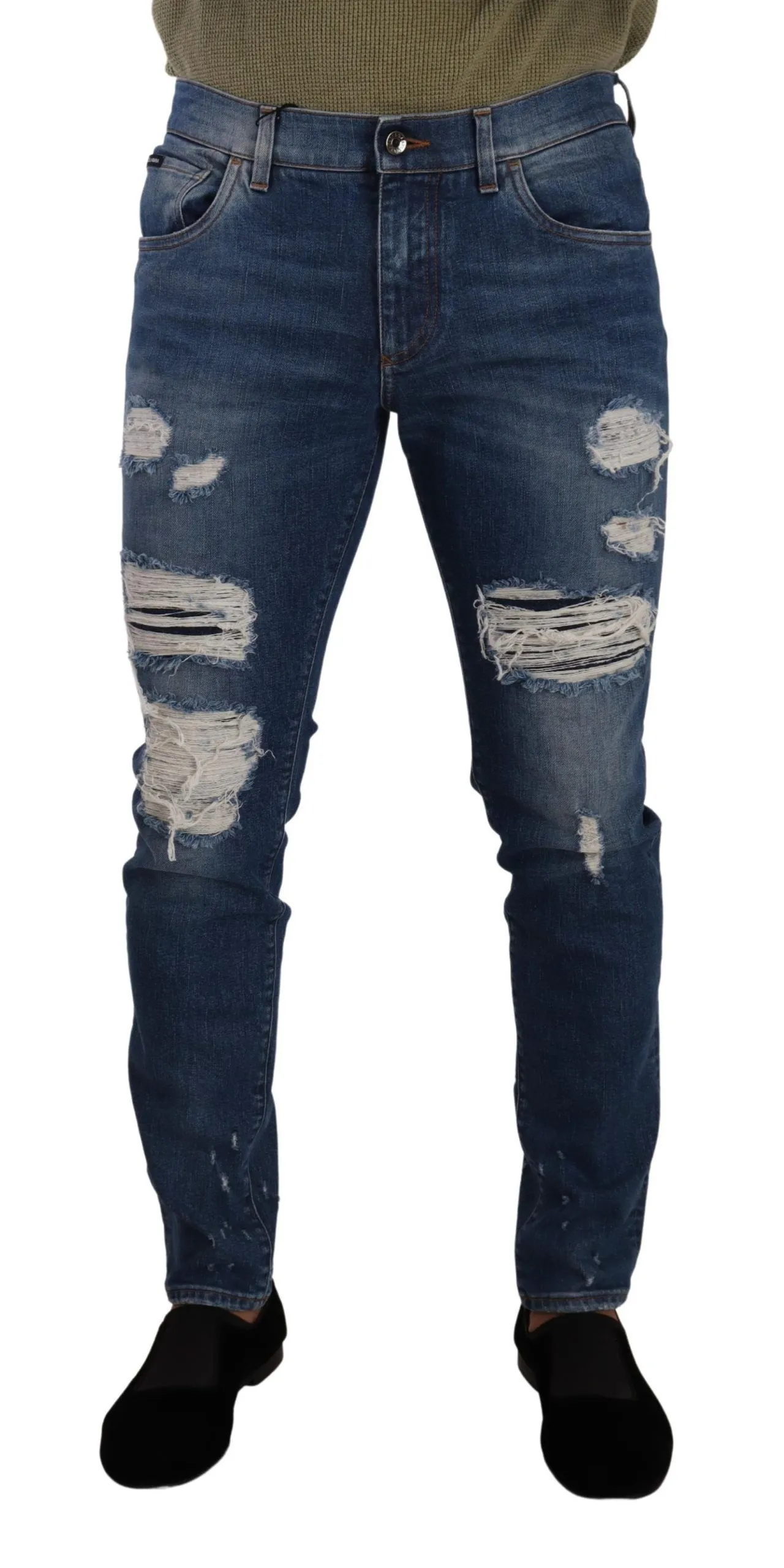 Dolce & Gabbana Men's Elegant Distressed Slim Fit Denim Jeans