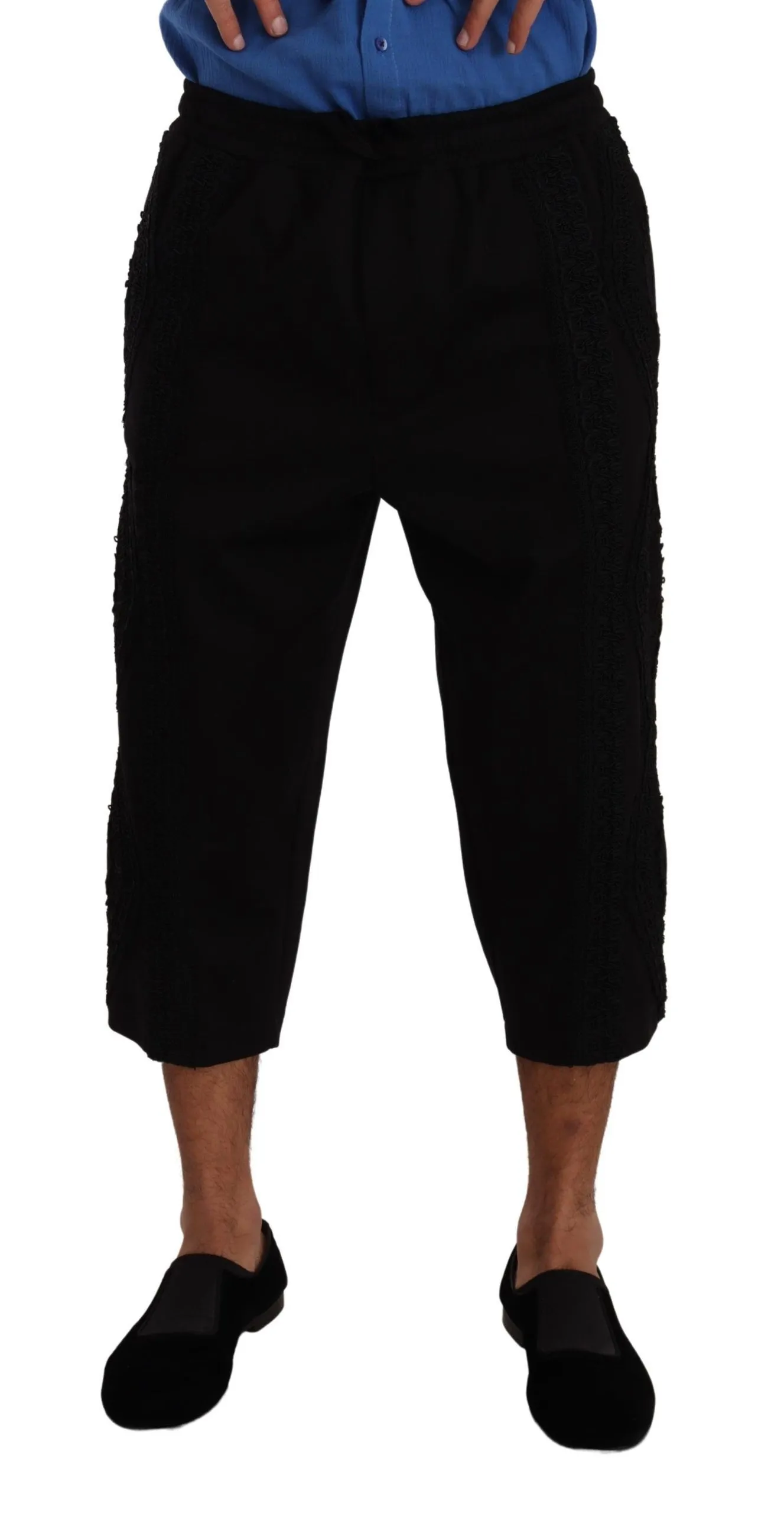 Dolce & Gabbana Men's Elegant Black Cotton Blend Cropped Pants