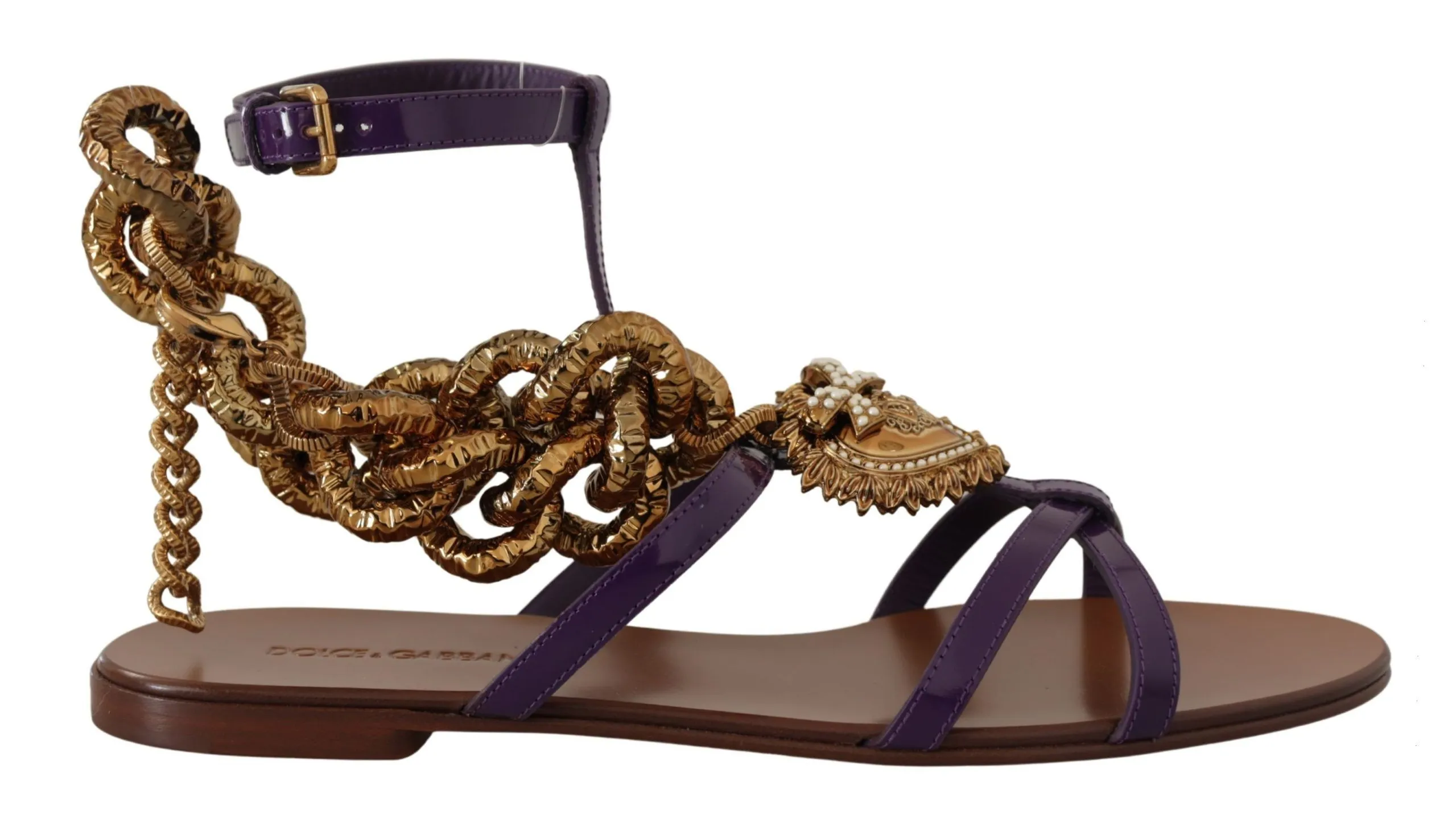Dolce & Gabbana Women's Purple Heart Chain Gladiator Flats