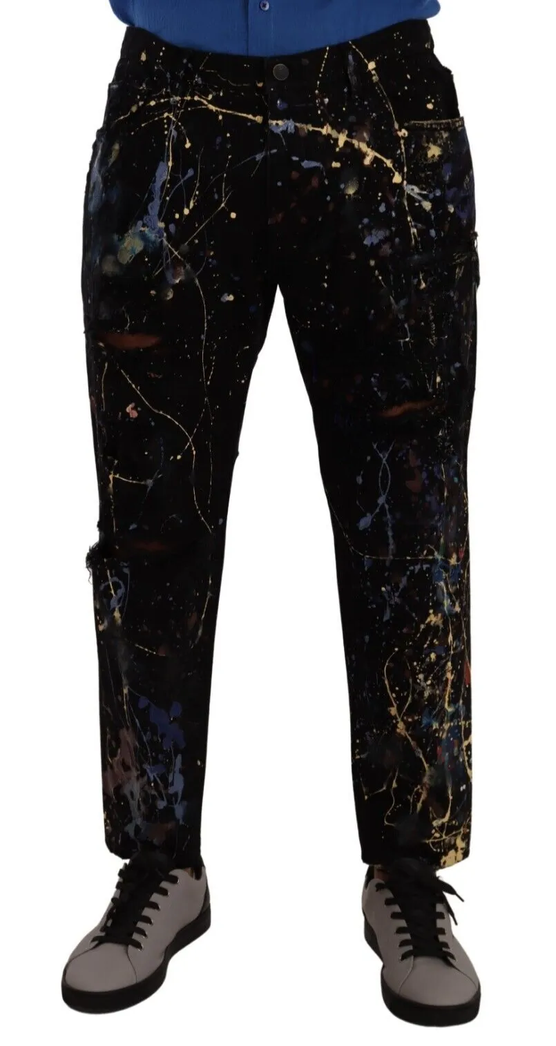 Dolce & Gabbana Men's Chic Loose Denim Jeans with Unique Color Splash