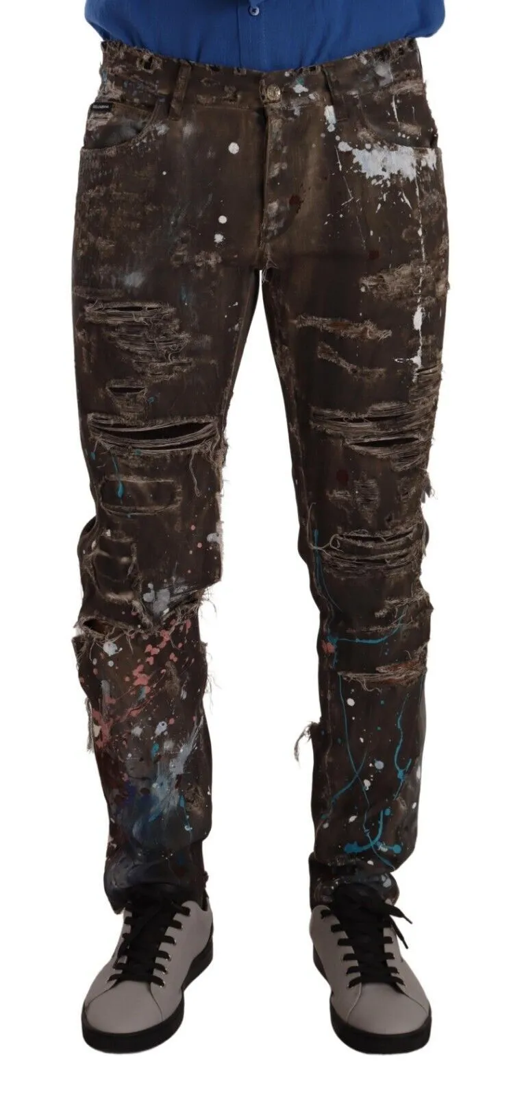 Dolce & Gabbana Men's Glamorous Gold Distressed Skinny Denim