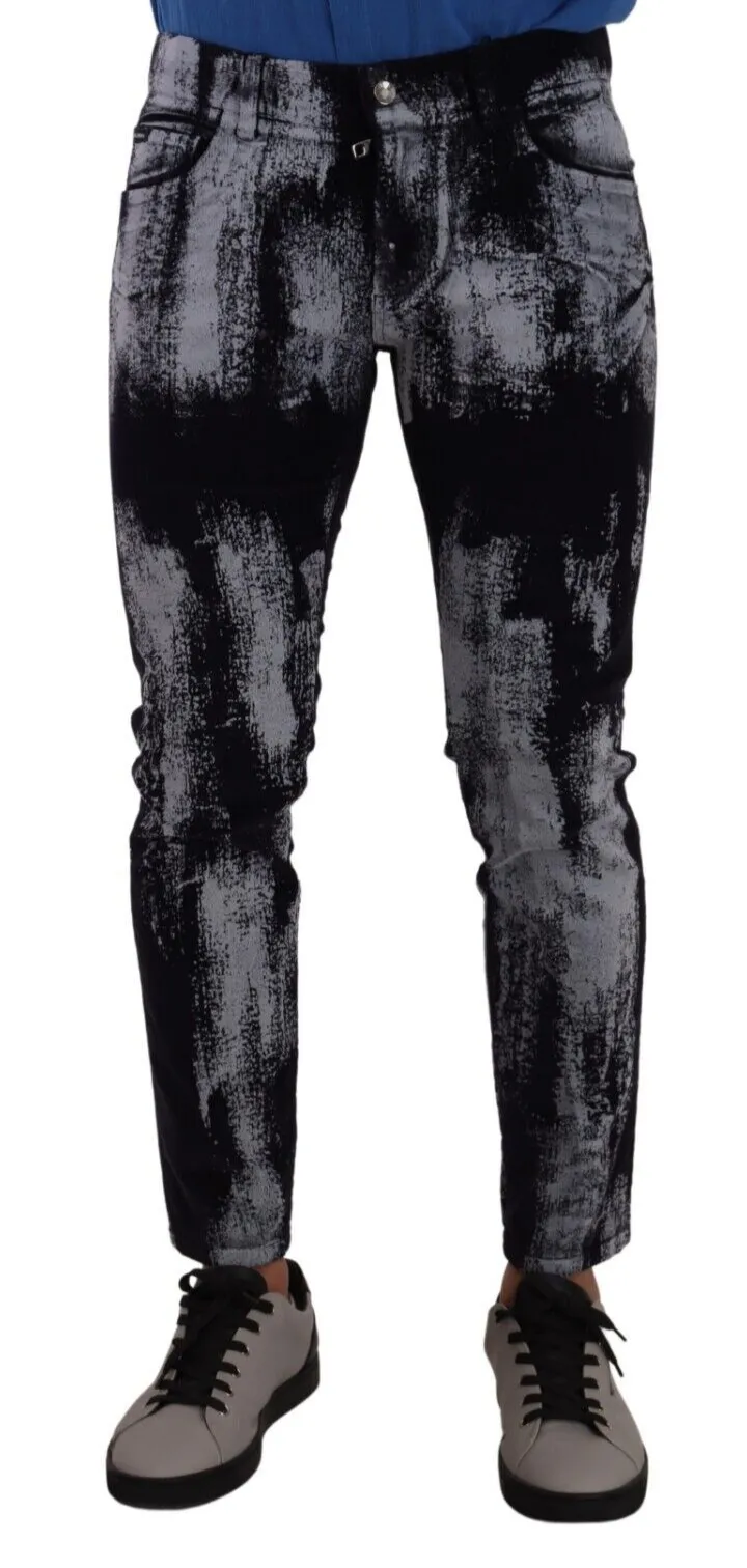 Dolce & Gabbana Men's Blue and White Skinny Stretch Jeans
