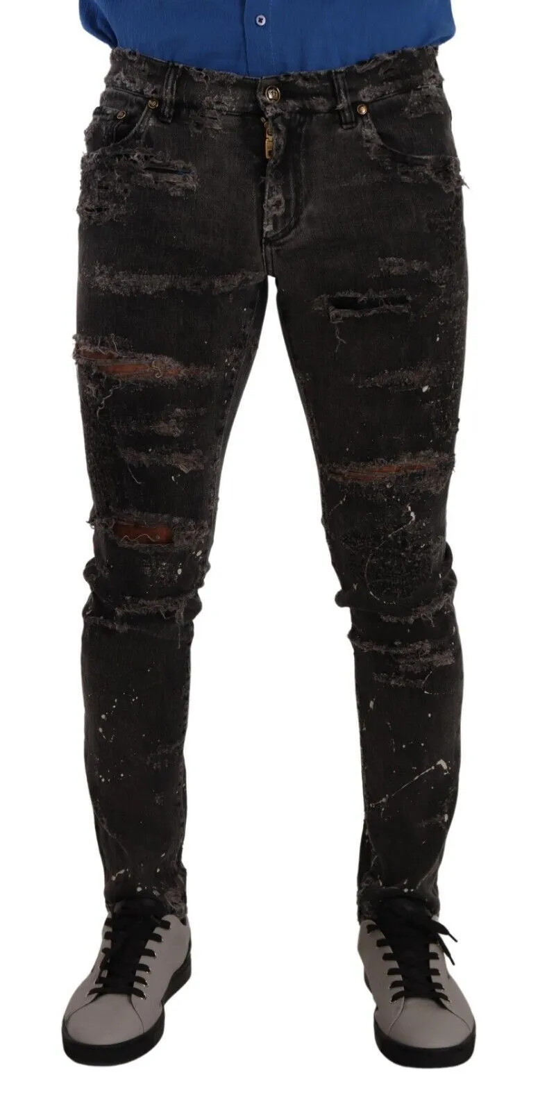 Dolce & Gabbana Men's Chic Gray Distressed Slim Fit Denim