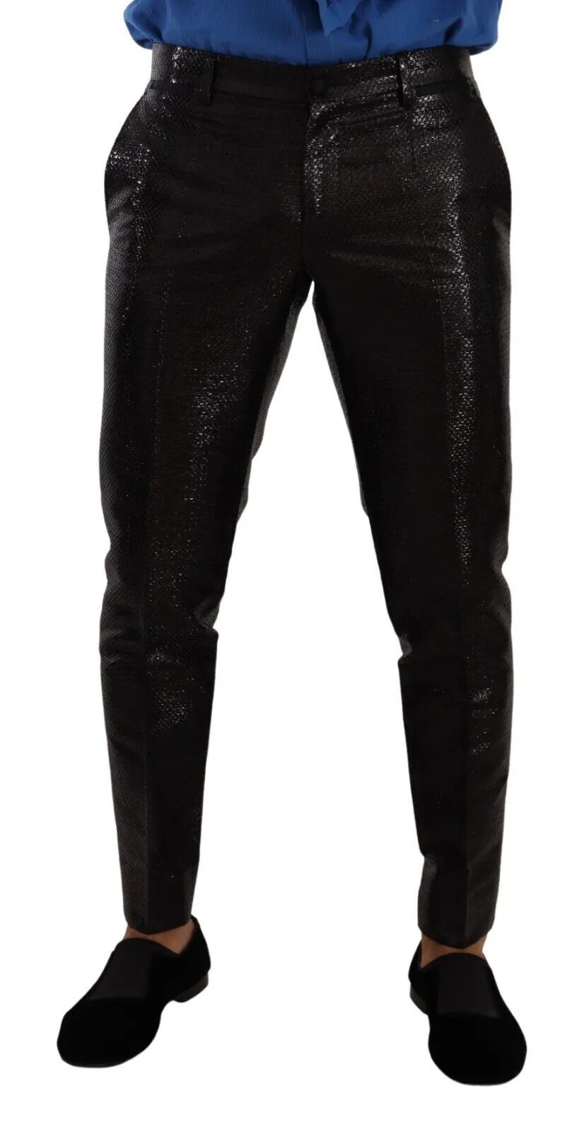Dolce & Gabbana Men's Metallic Black Slim Fit Dress Pants