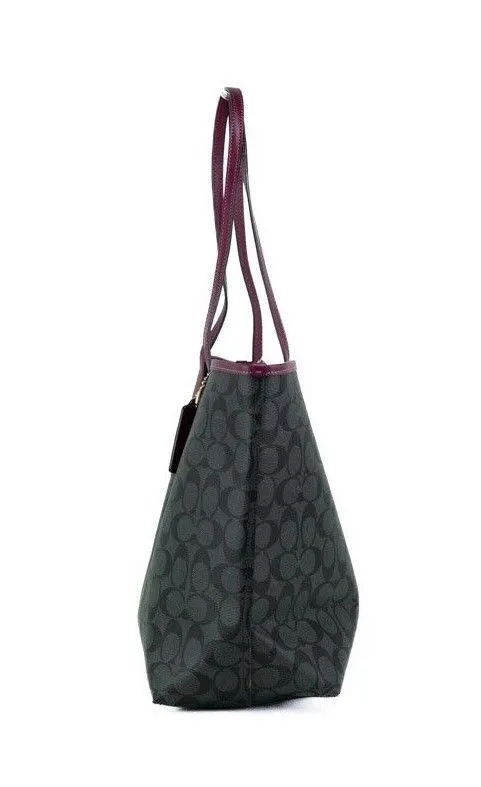 COACH Women's Graphite Black Cherry Coated Canvas City Tote Shoulder Bag Purse