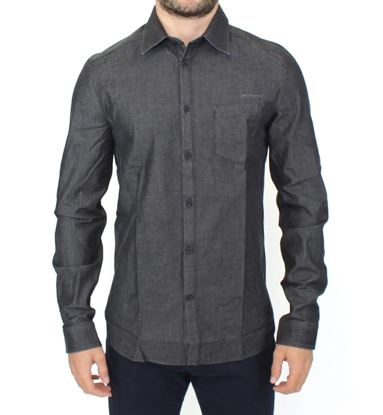 Ermanno Scervino Men's Elegant Gray Stretch Denim Casual Shirt